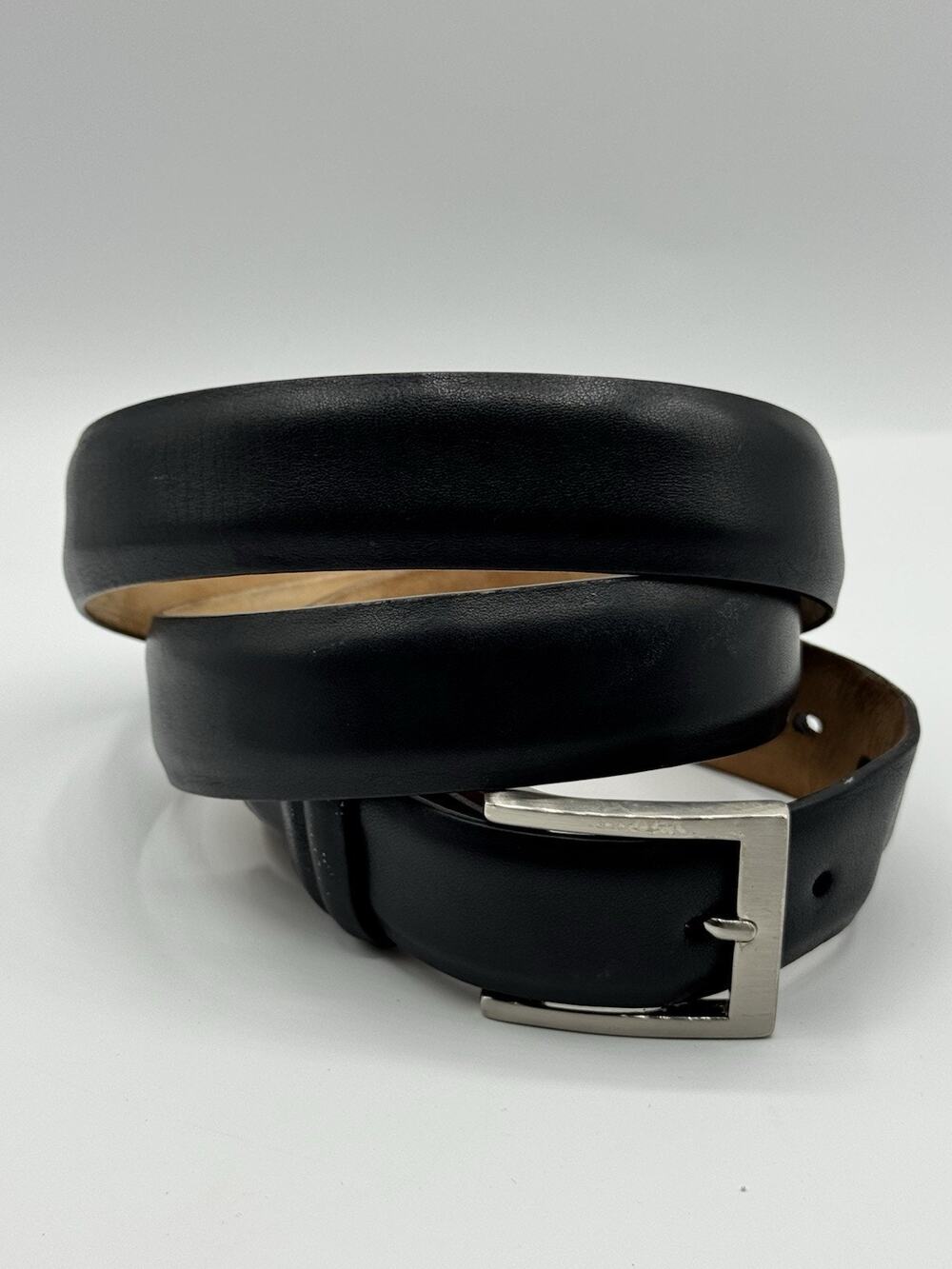 W Kleinberg Italian Leather Dress Belt Mens 42 Black Brushed Nickel Buckle Italy